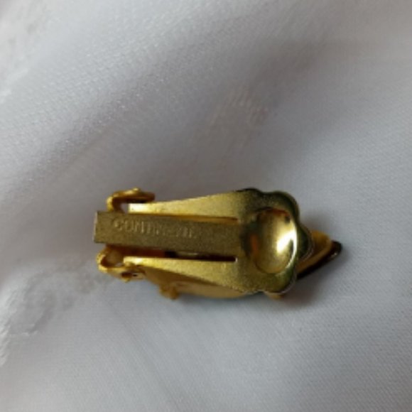 IRIDESCENT LEAF EARRINGS 1" Leaf Shape Crystal Luminous Clip-on Style, Signed - Picture 4 of 6